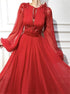 A Line Red Tulle Prom Dress with Appliques LBQ1291